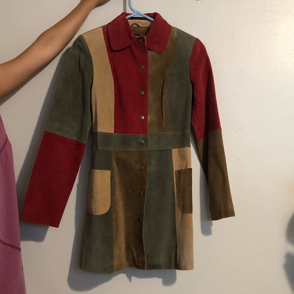 Blueasphalt patchwork genuine leather coat